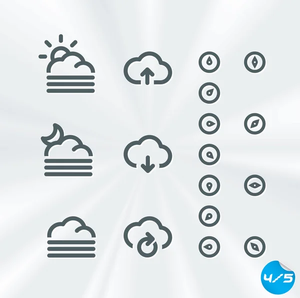 Collezione di icone meteo vettoriali, Pulsante, Segno, Simbolo, Emblema, Adesivo, Badge, Logo per Web Design, Interfaccia utente, Bambino, Bambini — Vettoriale Stock