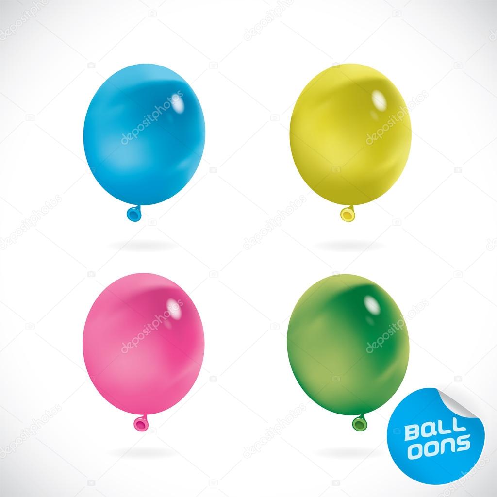 Glossy Happy Bitrhday Balloon Illustration, Icon, Button, Badge, Label, Sign, Logo, Emblem with Sticker