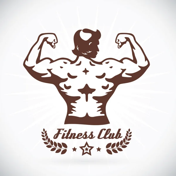 Bodybuilder fitness model illustratie, teken, symbool, knop, badge, pictogram, logo voor familie, baby, kinderen, tiener, tattoo — Stockvector