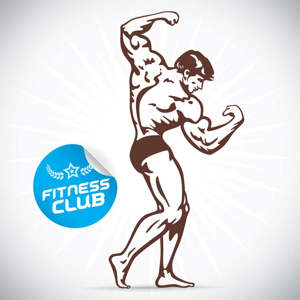 Bodybuilder Fitness Model Ilustración, Cartel, Símbolo, Botón, Insignia, Icono, Logo para la familia, Bebé, Niños, Adolescente,, Tatuaje — Vector de stock