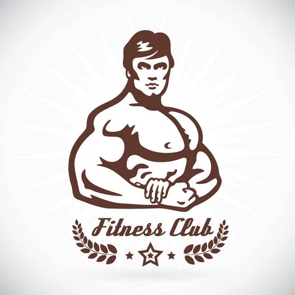 Bodybuilder Fitness Model Ilustración, Cartel, Símbolo, Botón, Insignia, Icono, Logo para la familia, Bebé, Niños, Adolescente,, Tatuaje — Vector de stock