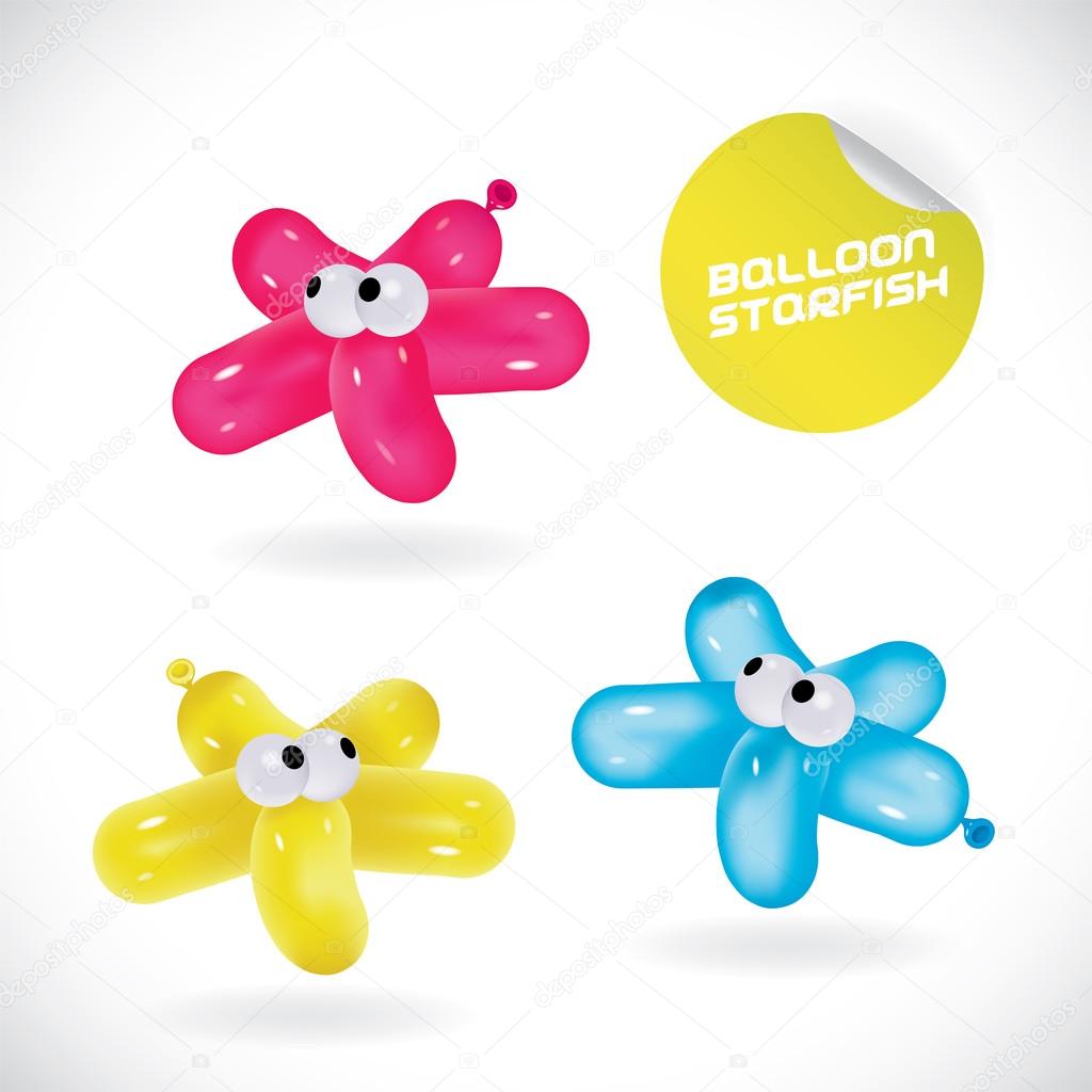Glossy Balloon Starfish Illustration, Icons, Button, Sign, Symbol, Logo with Sticker for Family, Festival Celebration, Baby, Children, Teenager
