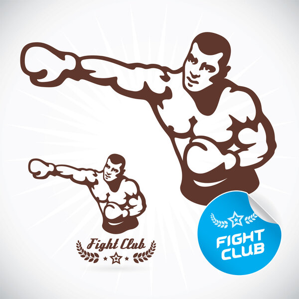 Boxer Fitness Model Illustration, Sign, Symbol, Button, Badge, Icon, Logo for Family, Baby, Children, Teenager,,, Tattoo
