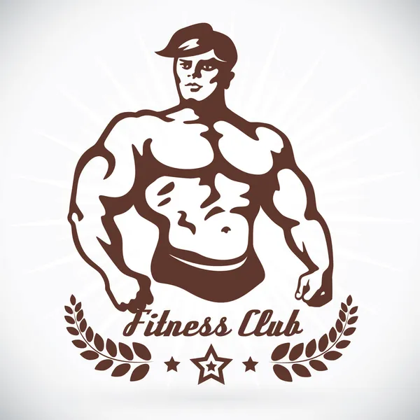 Bodybuilder Fitness Model Ilustración, Cartel, Símbolo, Botón, Insignia, Icono, Logo para la familia, Bebé, Niños, Adolescente,, Tatuaje — Archivo Imágenes Vectoriales