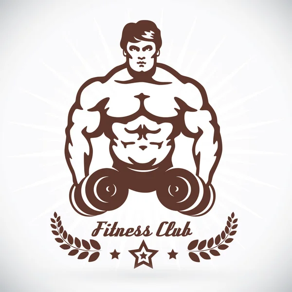 Bodybuilder Fitness Model Ilustración, Cartel, Símbolo, Botón, Insignia, Icono, Logo para la familia, Bebé, Niños, Adolescente,, Tatuaje — Vector de stock