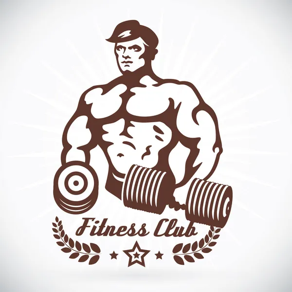 Bodybuilder Fitness Model Ilustración, Cartel, Símbolo, Botón, Insignia, Icono, Logo para la familia, Bebé, Niños, Adolescente,, Tatuaje — Vector de stock