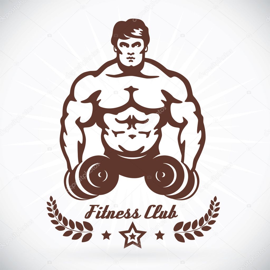 Bodybuilder Fitness Model Illustration, Sign, Symbol, Button, Badge, Icon, Logo for Family, Baby, Children, Teenager, , Tattoo