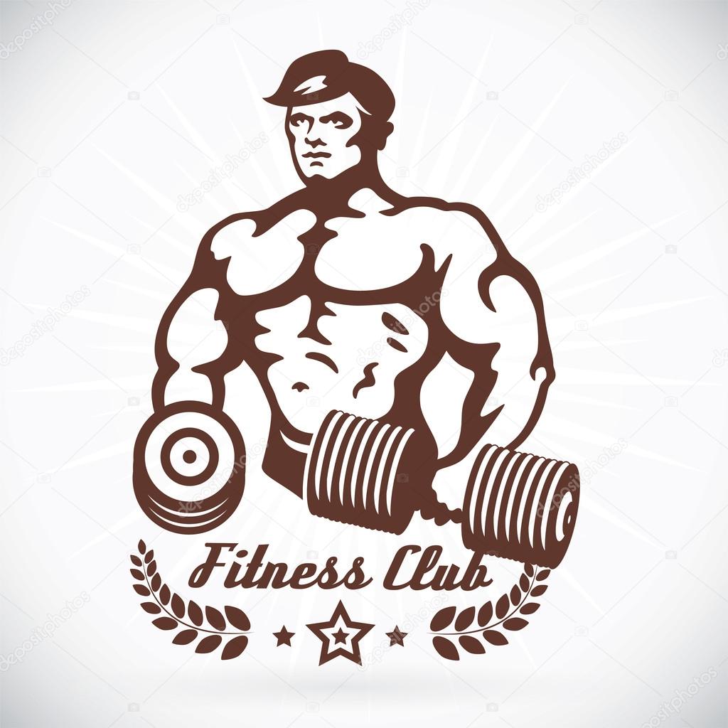 Bodybuilder Fitness Model Illustration, Sign, Symbol, Button, Badge, Icon, Logo for Family, Baby, Children, Teenager, , Tattoo