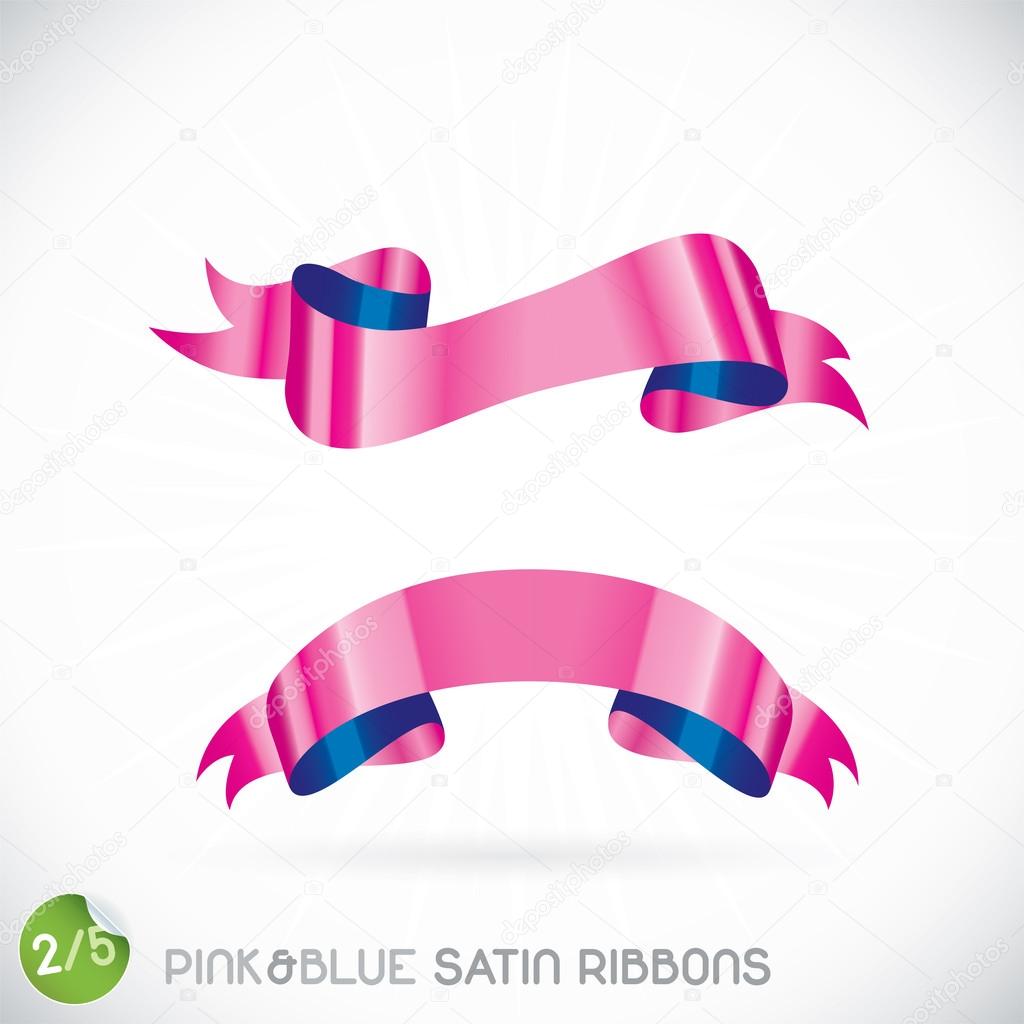 Pink & Blue Satin Ribbons Illustration, Icons, Button, Sign, Symbol, Logo