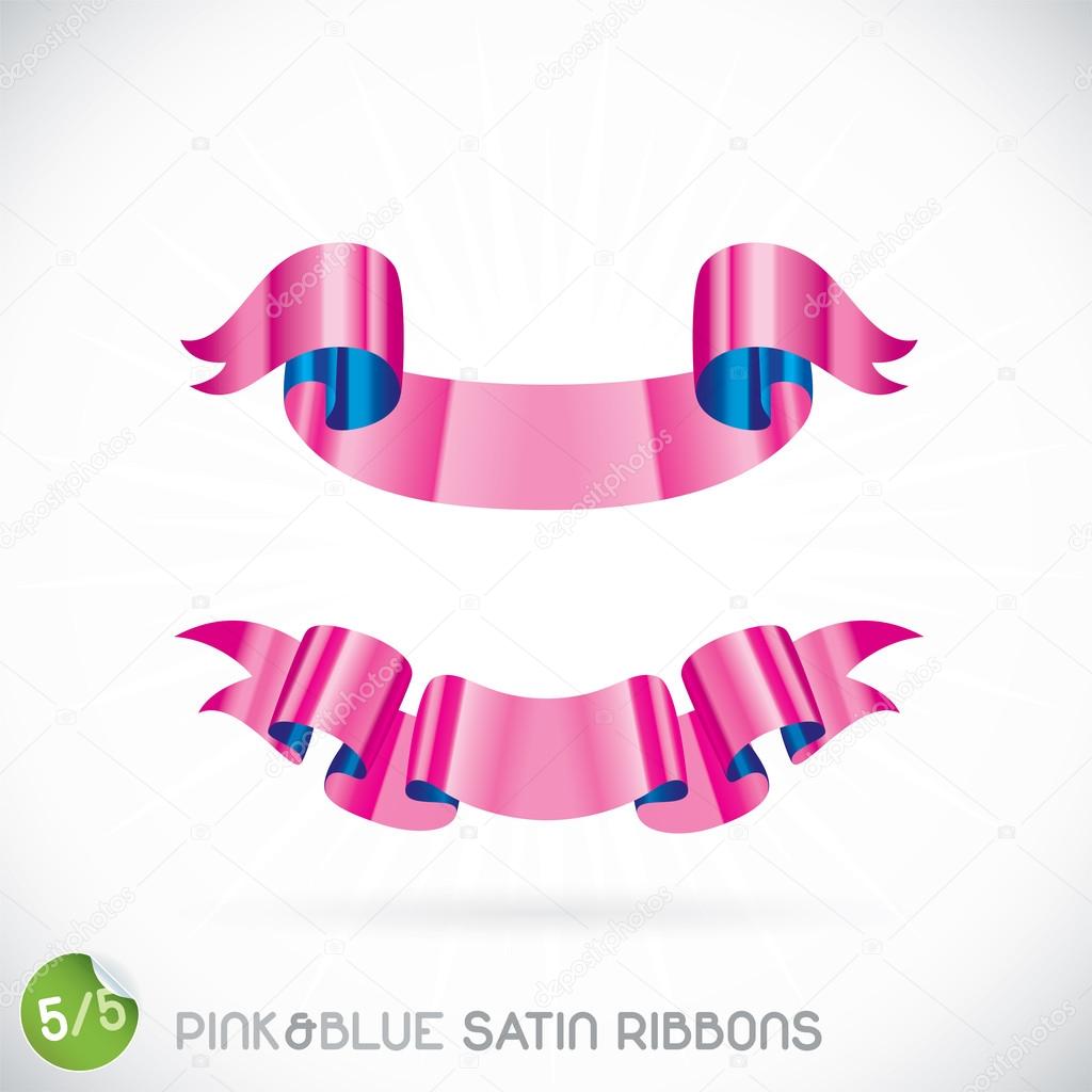 Pink & Blue Satin Ribbons Illustration, Icons, Button, Sign, Symbol, Logo
