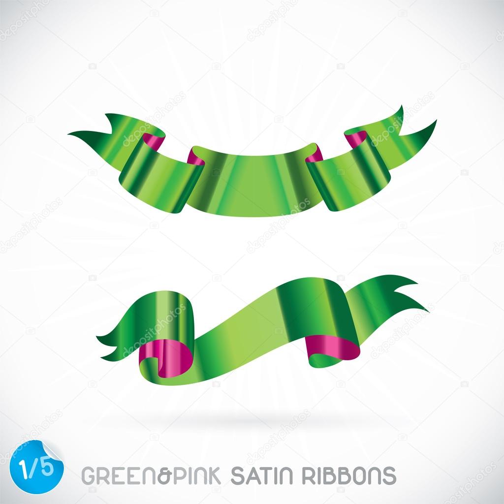 Green & Pink Satin Ribbons Illustration, Icons, Button, Sign, Symbol, Logo