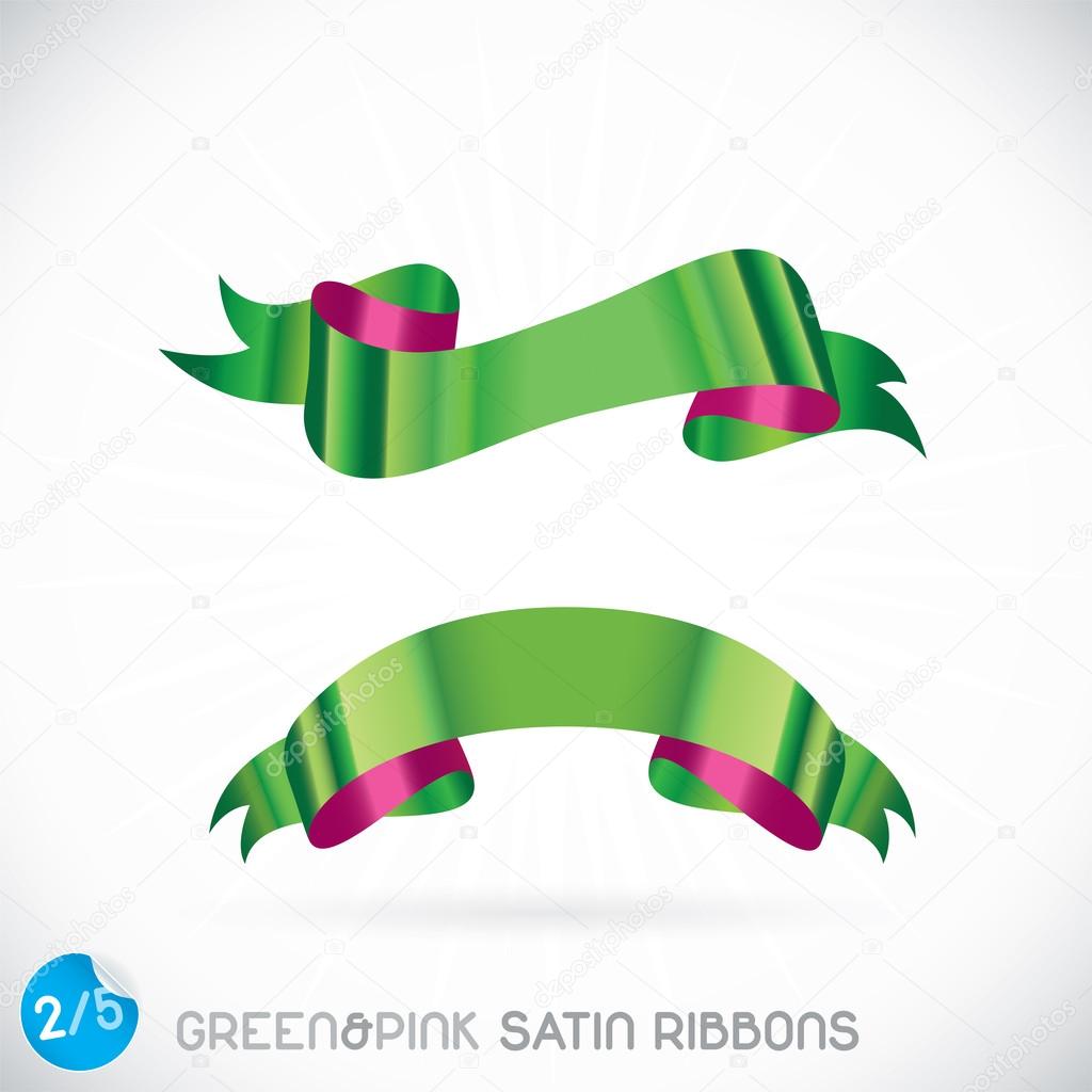 Green & Pink Satin Ribbons Illustration, Icons, Button, Sign, Symbol, Logo