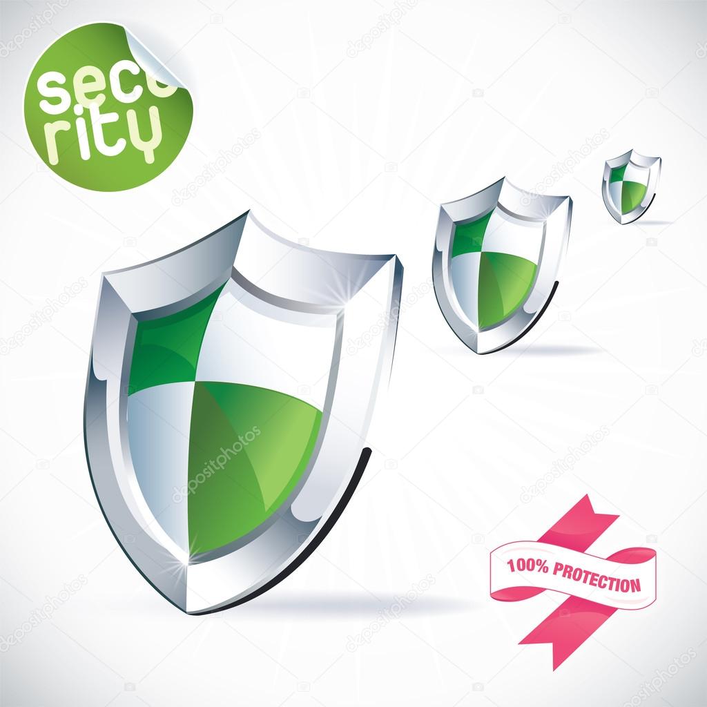 Clean Glossy Shield Illustration, Sign, Symbol, Button, Badge, Icon, Logo