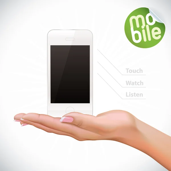 Hand met touchscreen mobiele telefoon — Stockvector