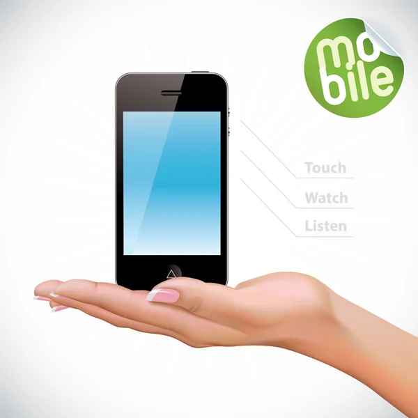 Hand met touchscreen mobiele telefoon — Stockvector