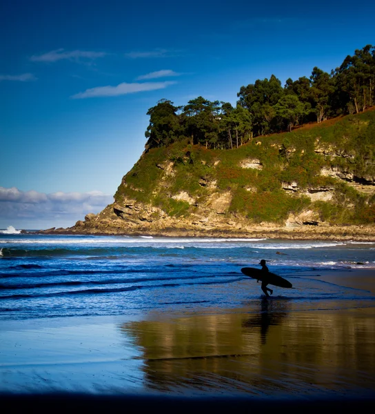 Surfer zu Fuß am Strand — Stockfoto