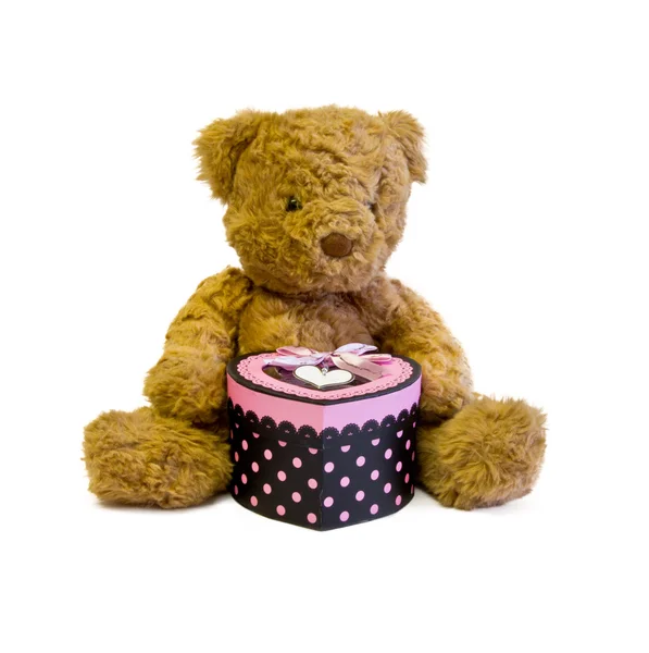 Teddybeer met liefde gift — Stockfoto