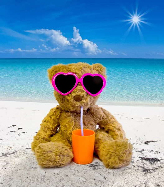 Osito de peluche en la playa — Foto de Stock