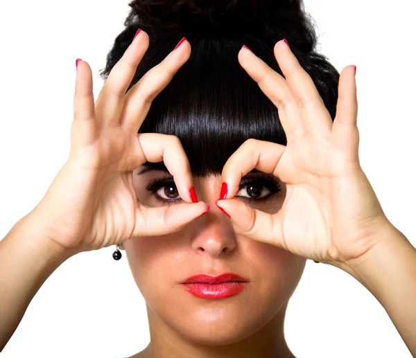 Žena s rukama na tváři — Stock fotografie