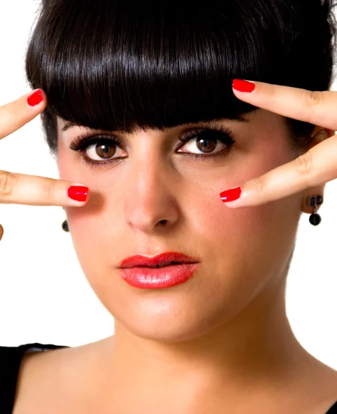 Woman with hands on face — Stock Photo, Image