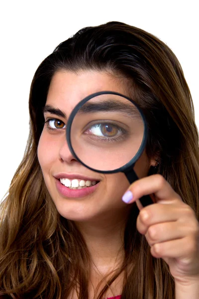 Girl with magnifier Stock Picture