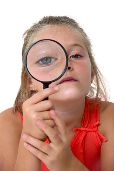 Little girl with magnifier — Stock Photo, Image