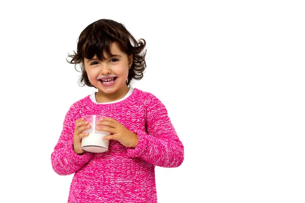 Little girl with glass of milk — Stock Photo, Image