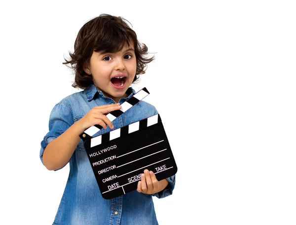 Little girl with slate — Stock Photo, Image