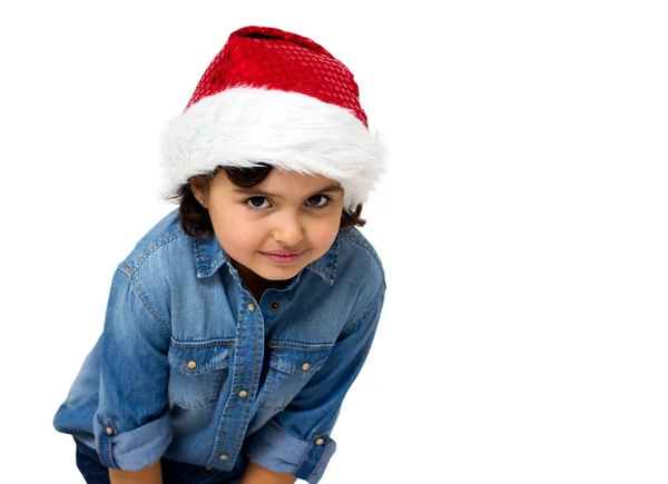 Liten flicka med santa hatt — Stockfoto