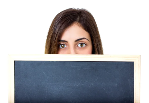 Woman with chalkboard — Stock Photo, Image