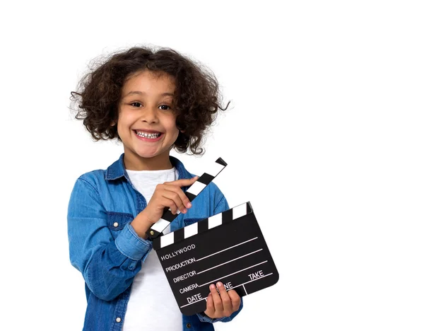 Kleines Mädchen mit Filmschiefer — Stockfoto