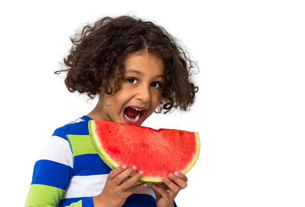 Meisje dat Watermeloen eet — Stockfoto