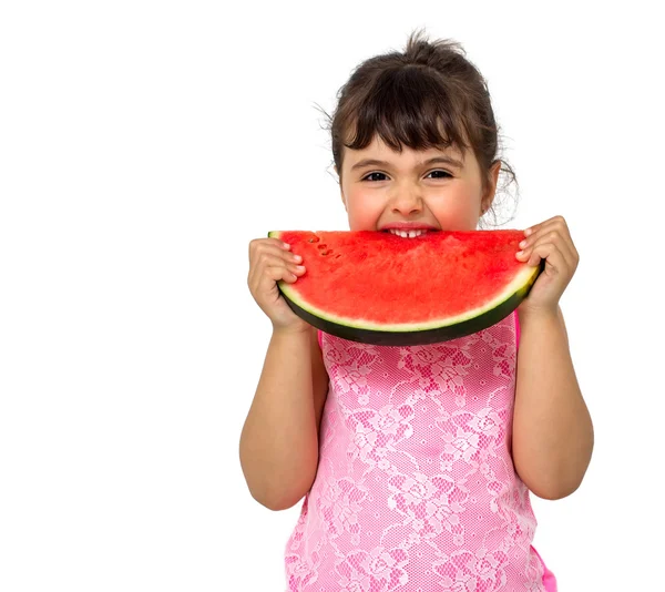 수박을 먹는 어린 소녀 — 스톡 사진