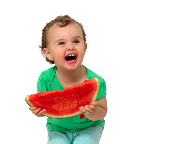 Barnet äta vattenmelon — Stockfoto