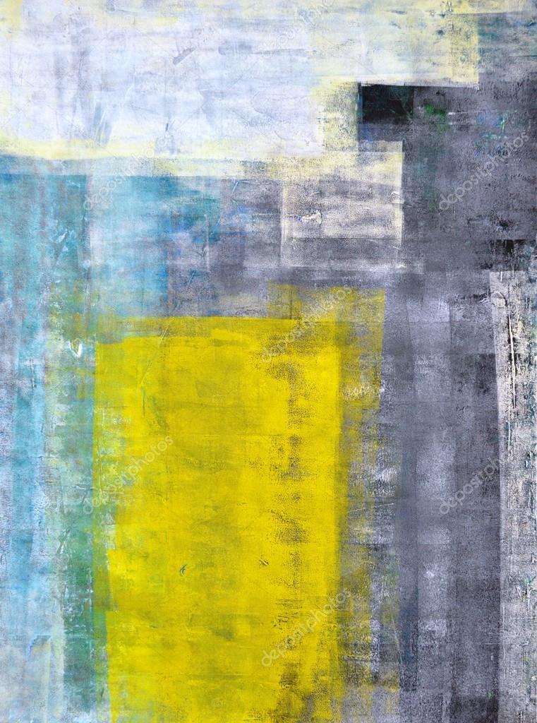 Teal, Grey and Yellow Abstract Art Painting Stock Photo by ©t30gallery
