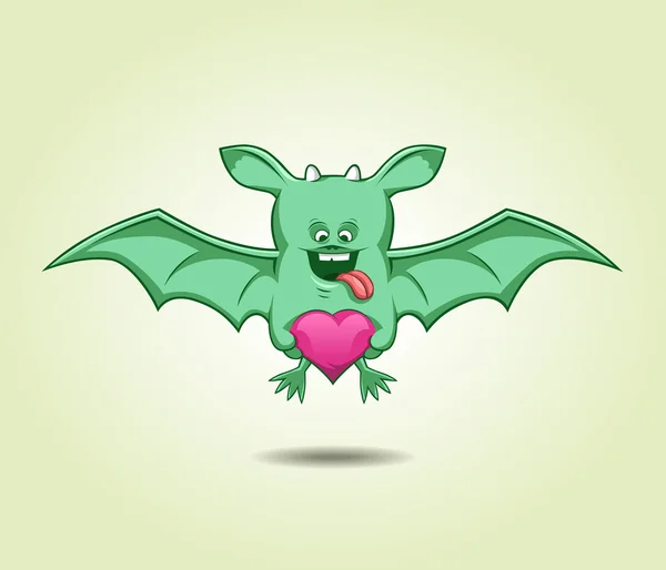 快乐蝙蝠怪物用的心 — 图库矢量图片