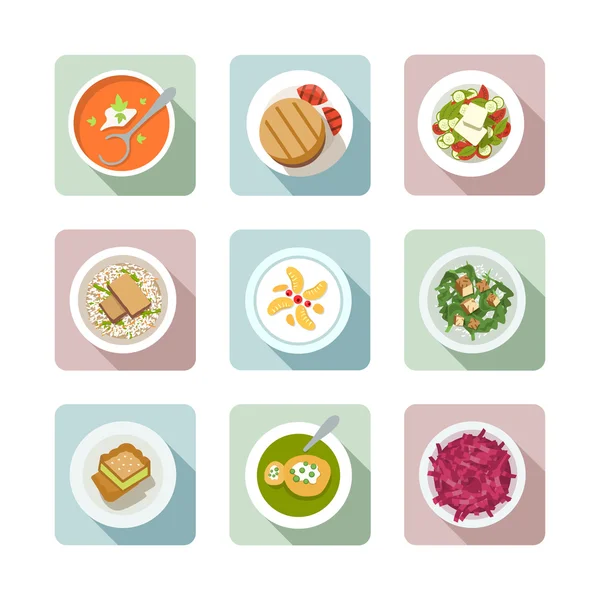 Cuisine végétarienne. Icônes plates en couleur — Image vectorielle