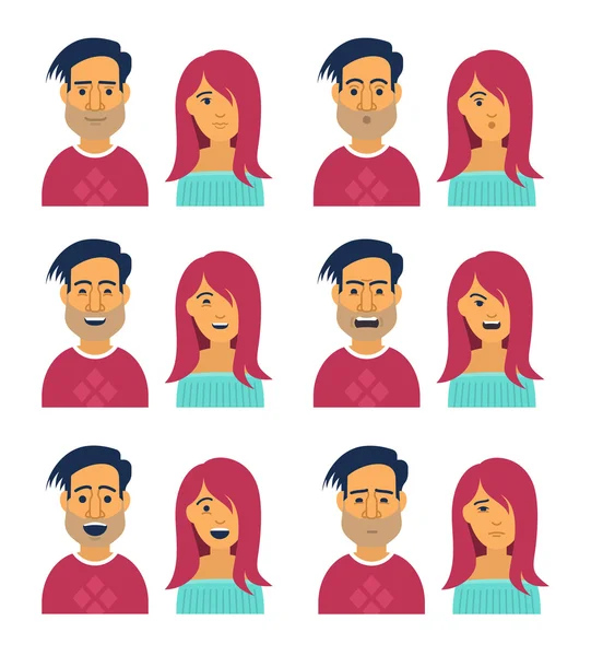 Facial Expressions of Woman and Man — Stock Vector