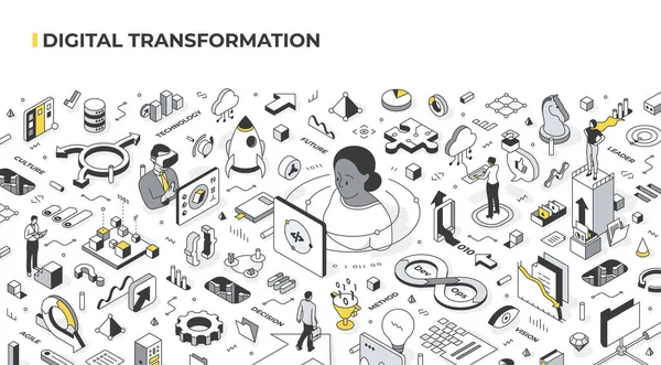 Konsep Transformasi Digital Dalam Bisnis Menerapkan Teknologi Digital Bisnis Untuk - Stok Vektor