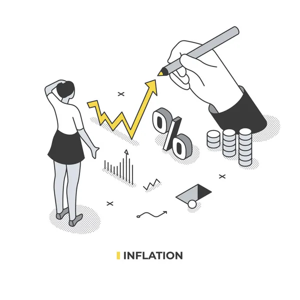 Inflatieconcept Geld Verliezen Koopkracht Met Prijsniveau Stijgen Crisis Van Financiële — Stockvector