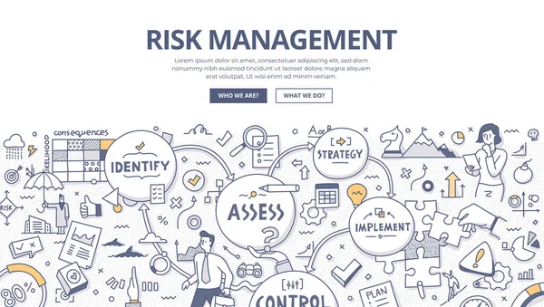 Risk Yönetimi Konsepti Hediyelerini Tanımlama Değerlendirme Kontrol Etme Süreci Doodle — Stok Vektör