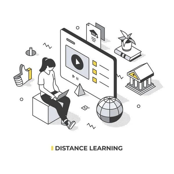 Programme Universitaire Enseignement Distance Étudiante Préparant Examen Maison Sur Ordinateur — Image vectorielle