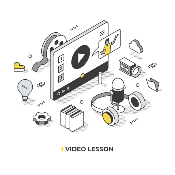 Concept Video Lesson Teaching Technique Distant Learning Vector Isometric Illustration — Stock Vector