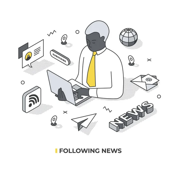 Online News Man Tie Using Laptop Follow Latest News Channels Stock Illustration
