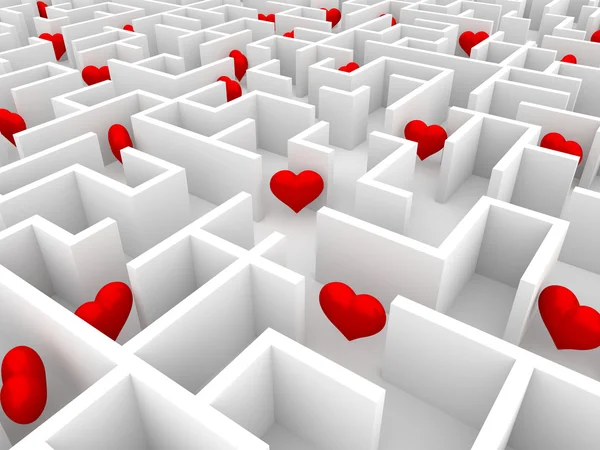 Hearts in the maze — Stock Photo, Image