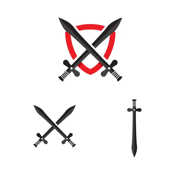 Espadas Cavaleiro Com Escudo Sílhuetas Espadas Ilustração Vetorial —  Vetores de Stock
