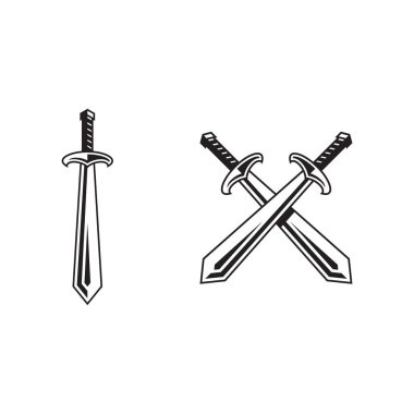 Beyaz arka planda izole şövalye kılıçları. Kılıç siluetleri. Vektör illüstrasyonu
