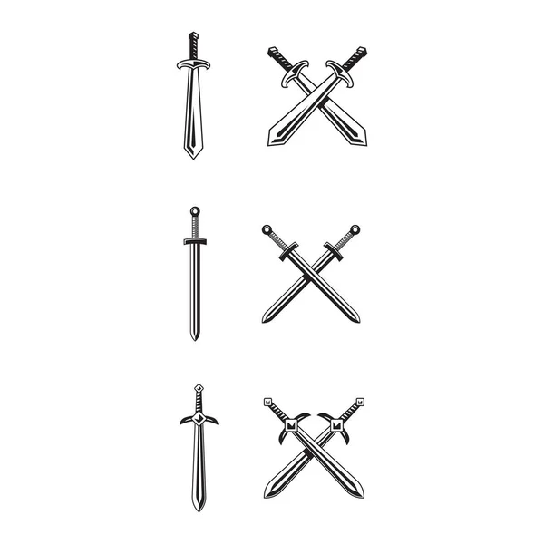 Knight Swords Isolated White Background Swords Silhouettes Vector Illustration — Stock Vector