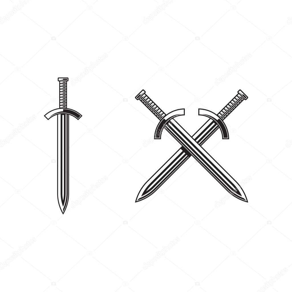 knight swords isolated on white background. Swords silhouettes. Vector illustration
