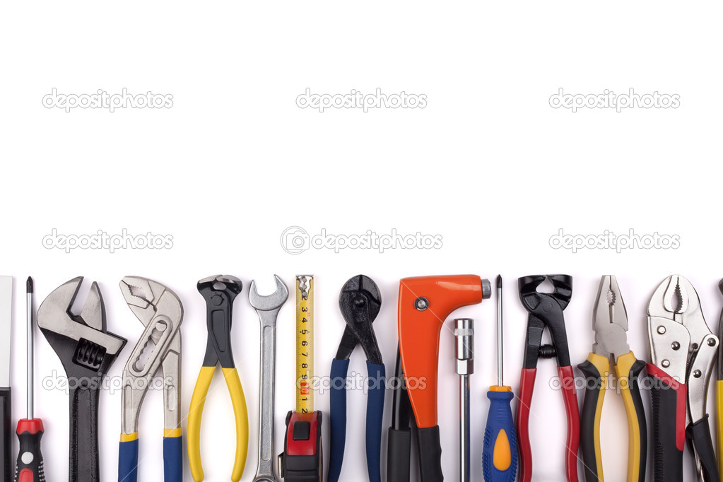 Work tools on white background.